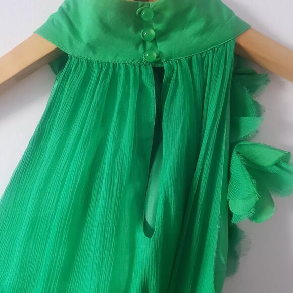 Zara Women 100% Silk Halter Neck Emerald Green Floral Detail A-Line Dress Size L - Picture 11 of 16